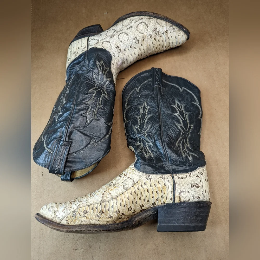 Tony Lama boots men's size 9D Genuine Exotic Ivory Snake Skin Western cowboy boo_5
